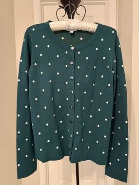 Charter Club Green Polka Dot Button-Up Women's Sweater Size L